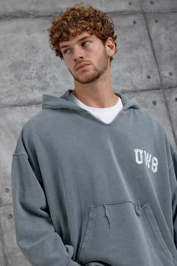 NOMARC Gray Uv8 Printed Washable Oversize Hooded Sweatshirt