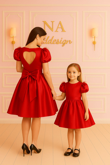 NA ADDESIGN Mother and Daughter Satin Dress with Heart Detail on the Back (Must Be Added Separately to the Cart, Prices Are Separate)