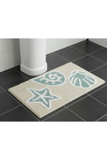 SyaMAG Soft Bath Mat, Cream, 100% Cotton, Marine Theme Design, 75x45 cm