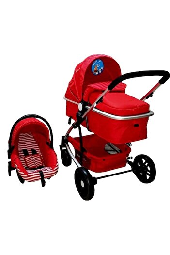 Baby Care 3-in-1 PRO YK Stroller, Aluminum Frame, Bassinet, Car Seat, Adjustable Backrest, Red