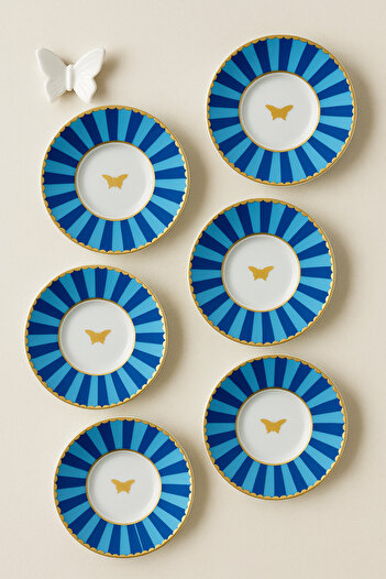 porselenden Bomonty Blue 6 Person 13 cm Tea Plate Hand Decor Premium Porcelain