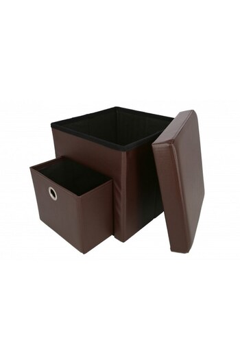 HouseXL Storage Ottoman HouseXL™ 6100, 38x38x38cm, Max 150 kg, Soft Leather Lid, Brown