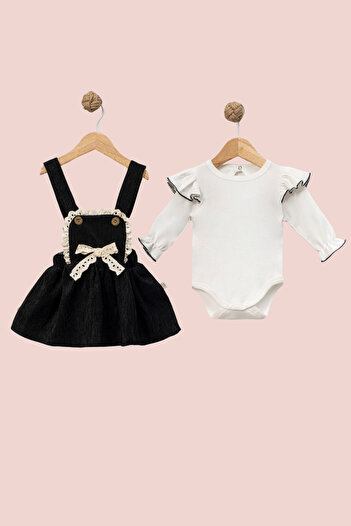 Balbadem baby kids Black Velvet Baby Girl Jile Dress Set |   Long Sleeve Bodysuit 3-6-9-12 Months