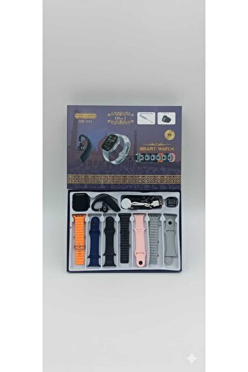 Generic HW-101 Smart Watch Set (10 in 1) with Bluetooth Earphone, Electronic Tasbih Ring and Multiple Straps