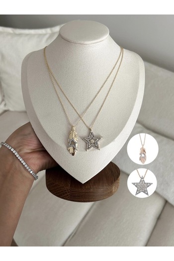Finery by Nerrs Leaf Design Necklace with Star Figure Inside (Model on the Left in the Picture)