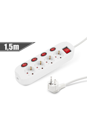 DELIGHT Extension cord with 4 sockets and button 4+1 250V 16A 3500W conductor 3x1.50mm2 1.5m white