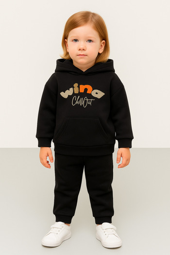 Oz Baby Winter Unisex Skuba Fabric Fleece-Lined Süzene Embroidered Hooded Baby and Kids Set