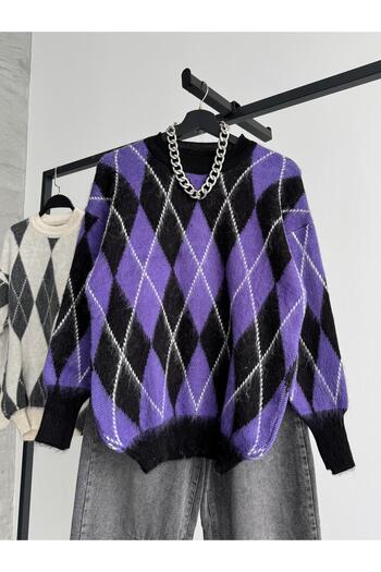 FERZOLAİO Purple Black Oversize Knit Sweater
