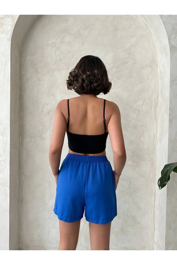 TB Terzi Bey Coat of Arms Linen Shorts Saks Blue S251003