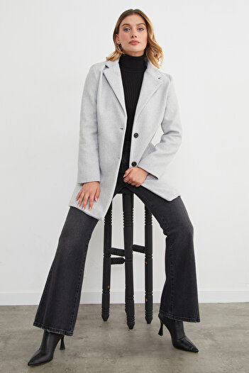 Fulla Moda Double-Breasted Collar Pocketed Cashmere Coat