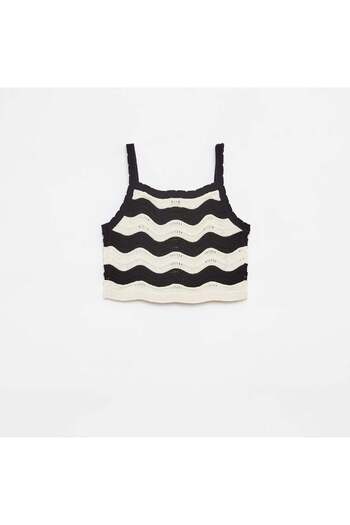 KIABI Striped crochet knit tank top WHITE