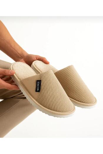 Lion Unisex Khaki Semi-Leather Wool Inside House Slippers