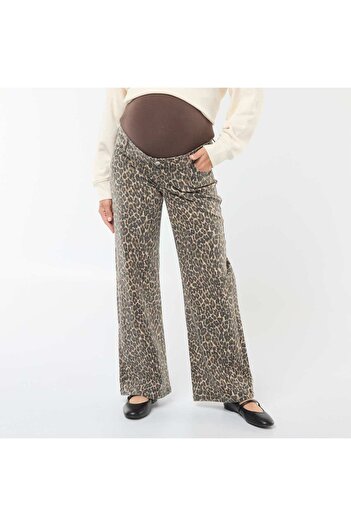 KIABI Leopard print wide-leg maternity trousers BROWN