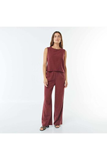 KIABI Linen-blend wide-leg trousers RED