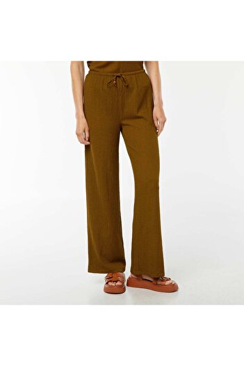 KIABI Waffle-knit wide-leg trousers GREEN