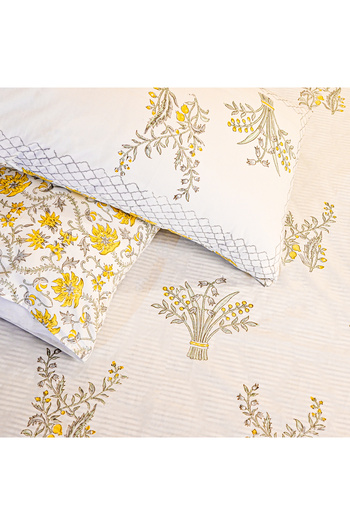 SARAS LABEL Heritage Block Print 100% Cotton Percale Bedsheet with 2 Pillowcases