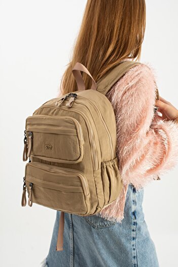 571 Collections Çanta Soft Textured Ultra-Lightweight, Waterproof Polyamide Fabric Backpack Mink Model: (571-13-14A)