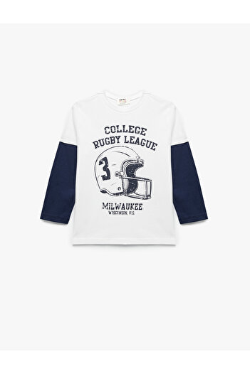 Koton Cotton Crew Neck Long Sleeve Printed T-Shirt