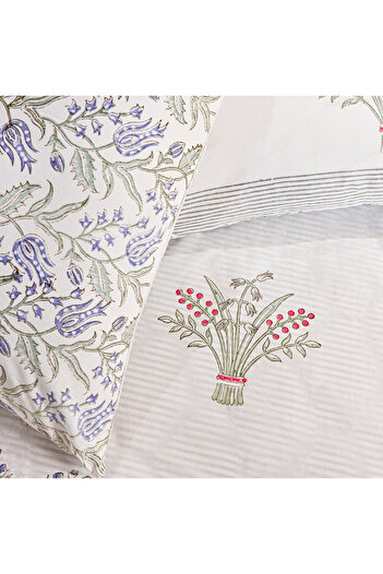 SARAS LABEL Heritage Block Print 100% Cotton Percale Bedsheet with 2 Pillowcases