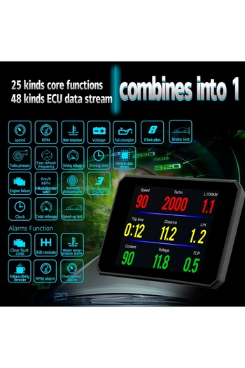 TECHSTAR P16 OBD2 HUD Car Monitor System, Head-Up Display for Monitoring Speed, RPM and Car