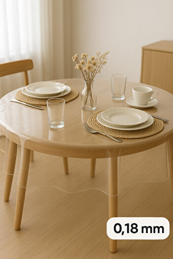 TAKI DERYASI Pvc Transparent Thick Round Tablecloth Non-Slip Base, All Sizes 180 Micron 0.18 mm