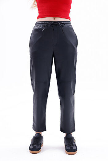 Sapientia Class Women's Elastic Waist Leather Jogger Pants, Leather Women's Pants, Leather Jogger