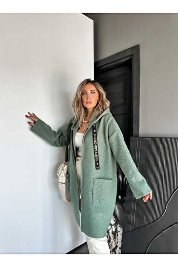 QİMYA BUTİK ROBIN Women's Hooded Bag Pocket Unlined Lightweight Boucle Eyebrow Oversize Coat