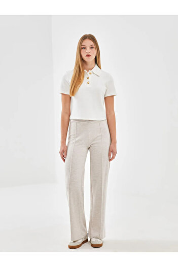 LC Waikiki Lcw Vision Beige Elastic Waist Wide Leg Women's Knitwear Pants