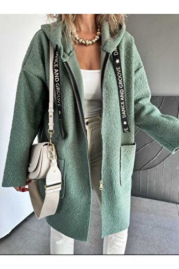 QİMYA BUTİK ROBIN Women's Hooded Bag Pocket Unlined Lightweight Boucle Eyebrow Oversize Coat