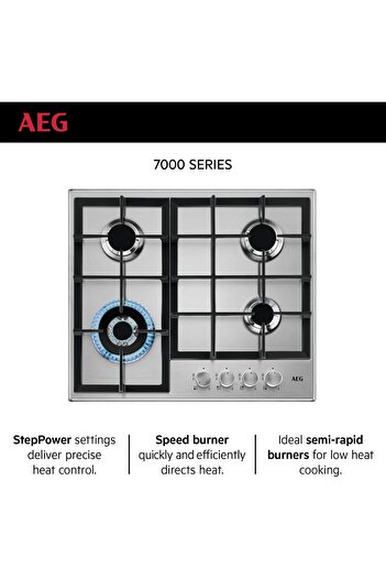 AEG - Gas Hob Built-In - 60 cm 4 Burner, Stainless Steel, HGB64420SM - Made in Italy - 1 Year Warran