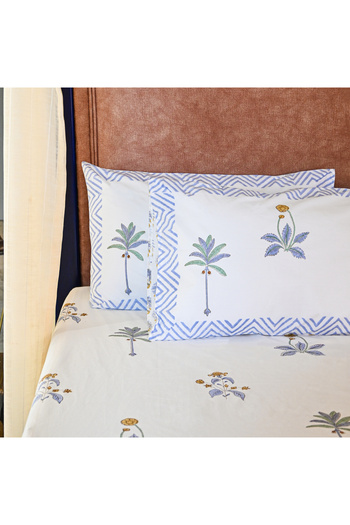 SARAS LABEL Heritage Block Print 100% Cotton Percale Bedsheet with 2 Pillowcases