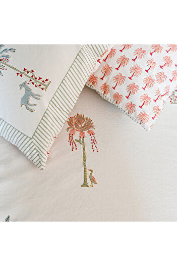 SARAS LABEL Heritage Block Print 100% Cotton Percale Bedsheet with 2 Pillowcases