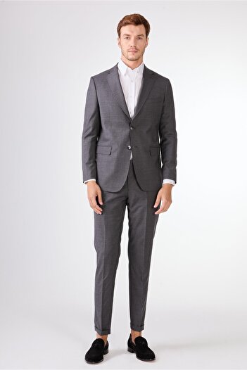 Dufy Gray Solid Color Wool Slim Fit Men's Suit