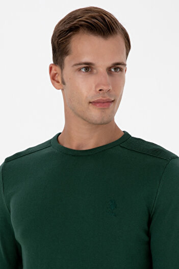 U.S. Polo Assn. Men's Green Sweater With Round Collar And Texture On The Shoulders