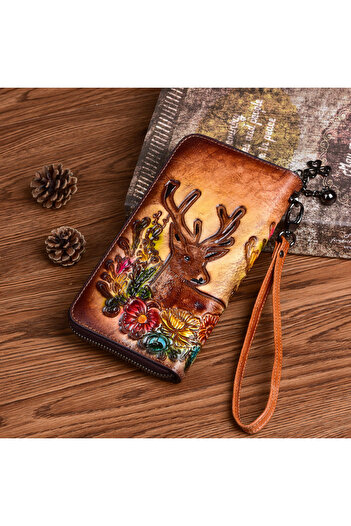 Mychicbeautybag Exclusive women's wallet made of high-quality leather The deer is in bloom