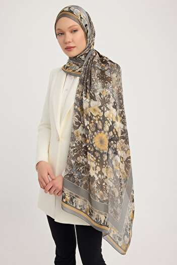 Schaless Flower Cosmos - Gray - Aurora Patterned Janjan Shawl - 70X190 cm