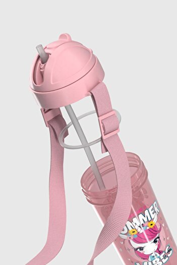 Renga Cosmo Desenli 415 ml PP Pipetli Çocuk Matara 912146 Pembe