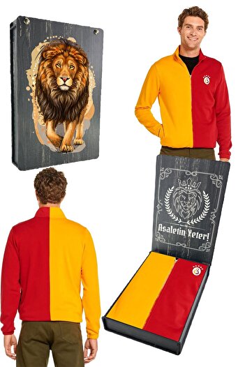 Galatasaray Original Stand Collar Full Zipper 5 Star Yellow Red Sweat Gs Lion Printed