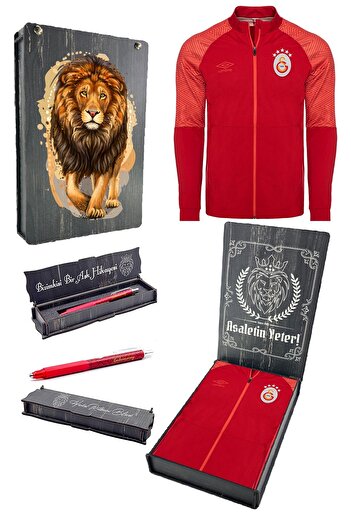 Galatasaray Original Licensed Full Zipper 5 Star Red Sweat + Tip Pen Set