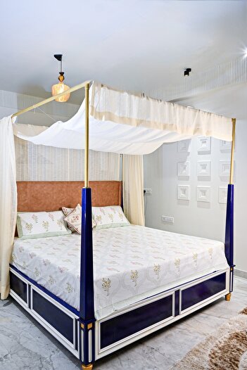 SARAS LABEL Heritage Block Print 100% Cotton Percale Bedsheet with 2 Pillowcases