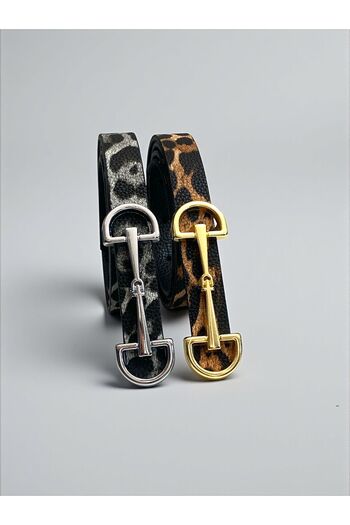 Gesa Women's Design Buckle Set of 2 Leopard Detailed Belts