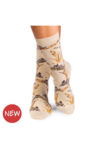 Pirin Hill Cotton Socks Autumn Tales Mouse Ecru