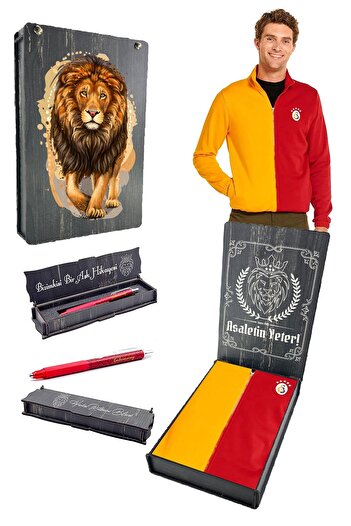 Galatasaray Original Stand Collar Full Zipper 5 Star Yellow Red Sweat + Tip Pen Set