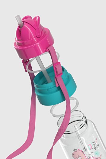Renga Taffy Desenli 330 ml Askılı Pipetli Tritan Bebek Suluk 222056 Pembe