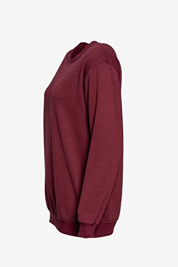 birizmoda Crew Neck Basic Sweatshirt - Burgundy