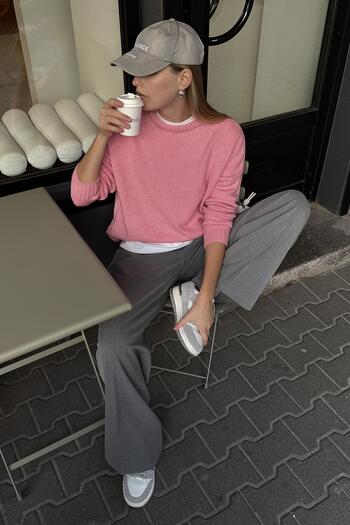 CHUBA Women's Crew Neck Soft Textured Knitwear Sweater Pink 26W3032