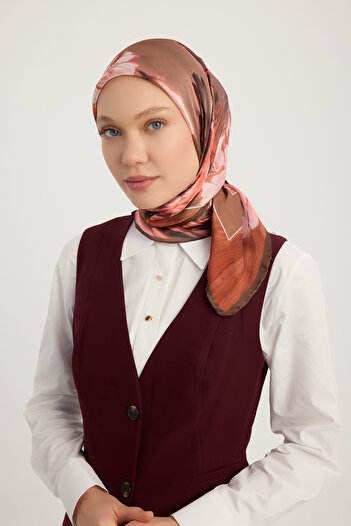 Schaless Secret Garden - Dusty Rose - Aurora Patterned Janjan Scarf - 90X90 cm