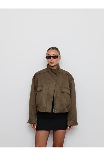 D'RECCY Women's Oversize Suede Bomber Jacket with Inner Lining
