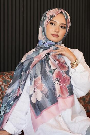 AFVENTE Line Flower Pattern Smoked Cotton Shawl