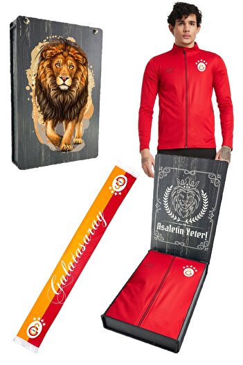 Galatasaray Original Licensed 5-Star Zippered Red Sweatshirt + Shawl Kaşkol Set Gift Box